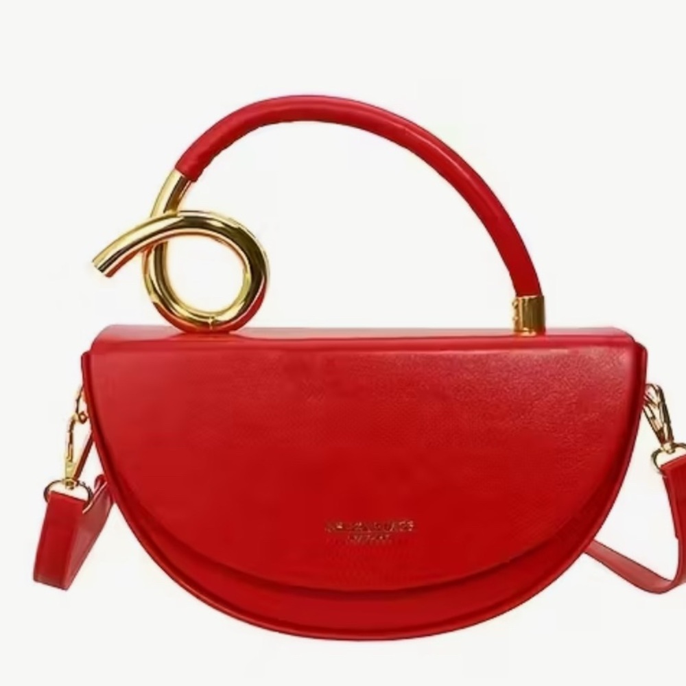 Red Handbag with Gold Handle - Picture 2 of 3